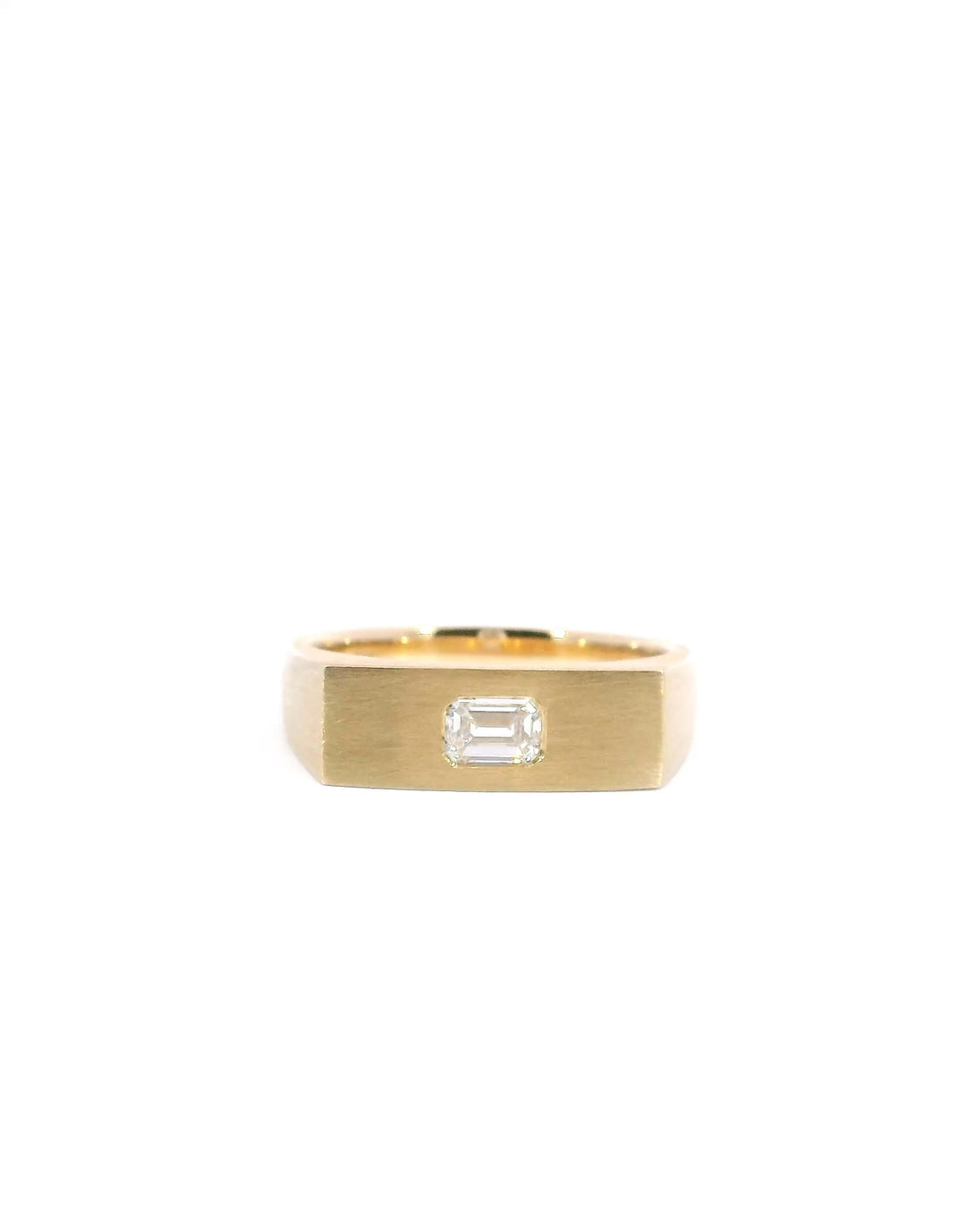 Emerald Cut Flush Set Signet Band
