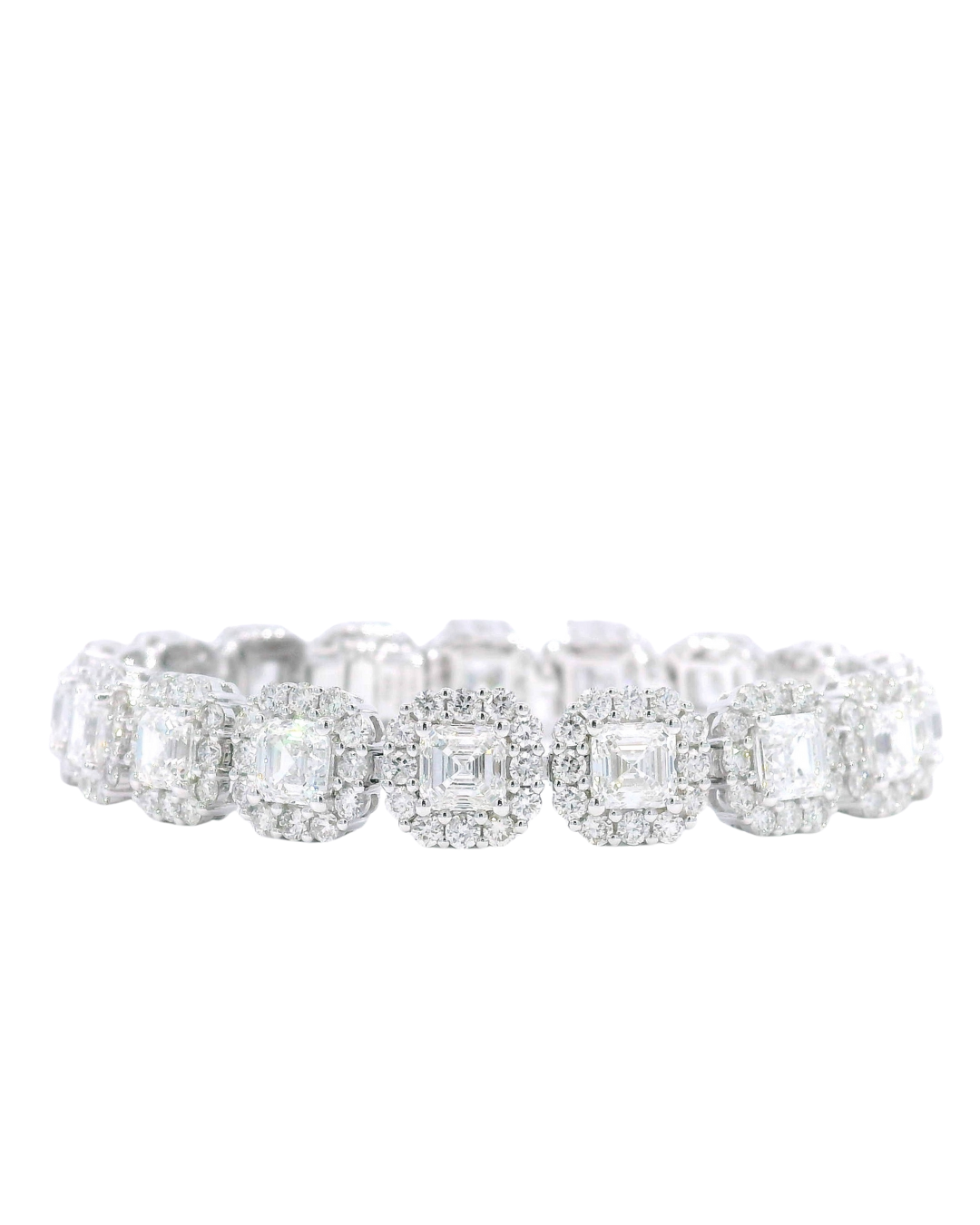 15.50Ct Square Asscher & Round Brilliant Cut Natural Diamond Tennis Bracelet