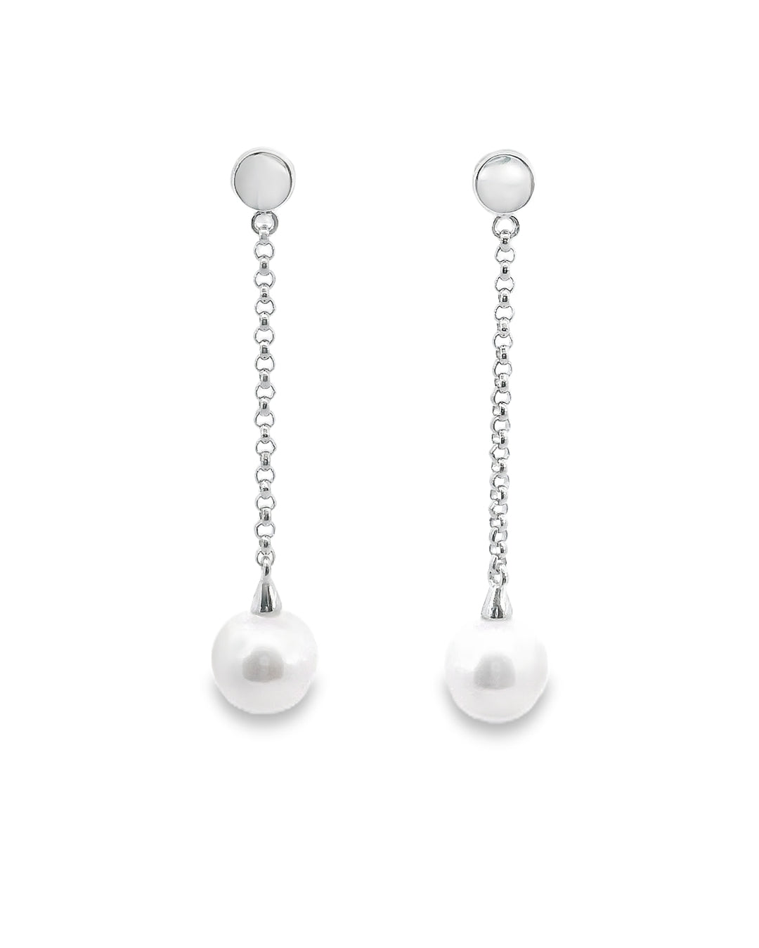 Maeve Round Freshwater Pearl Chain Drop Stud Earrings