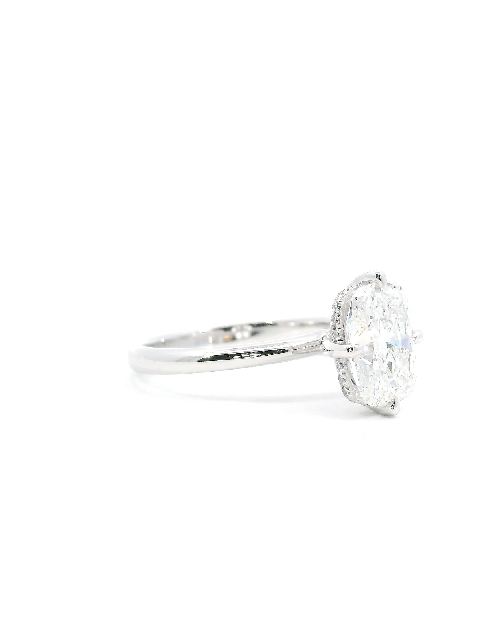 2.28ct Elongated Cushion Lab-Grown Diamond in the NSEW Solitaire with Hidden Halo