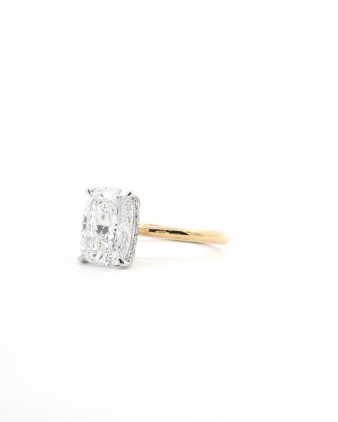 3.32ct Elongated Cushion Lab-Grown Diamond in the Parker Classic Solitaire with Hidden Halo
