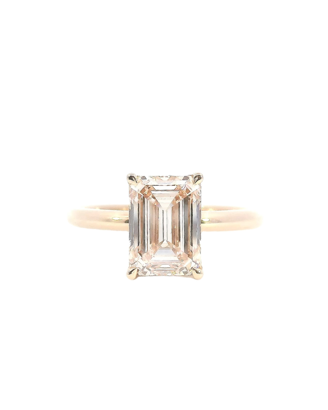 2.24ct Emerald Cut Light Pink Champagne Lab-Grown Diamond in the Parker Classic Solitaire with Hidden Halo