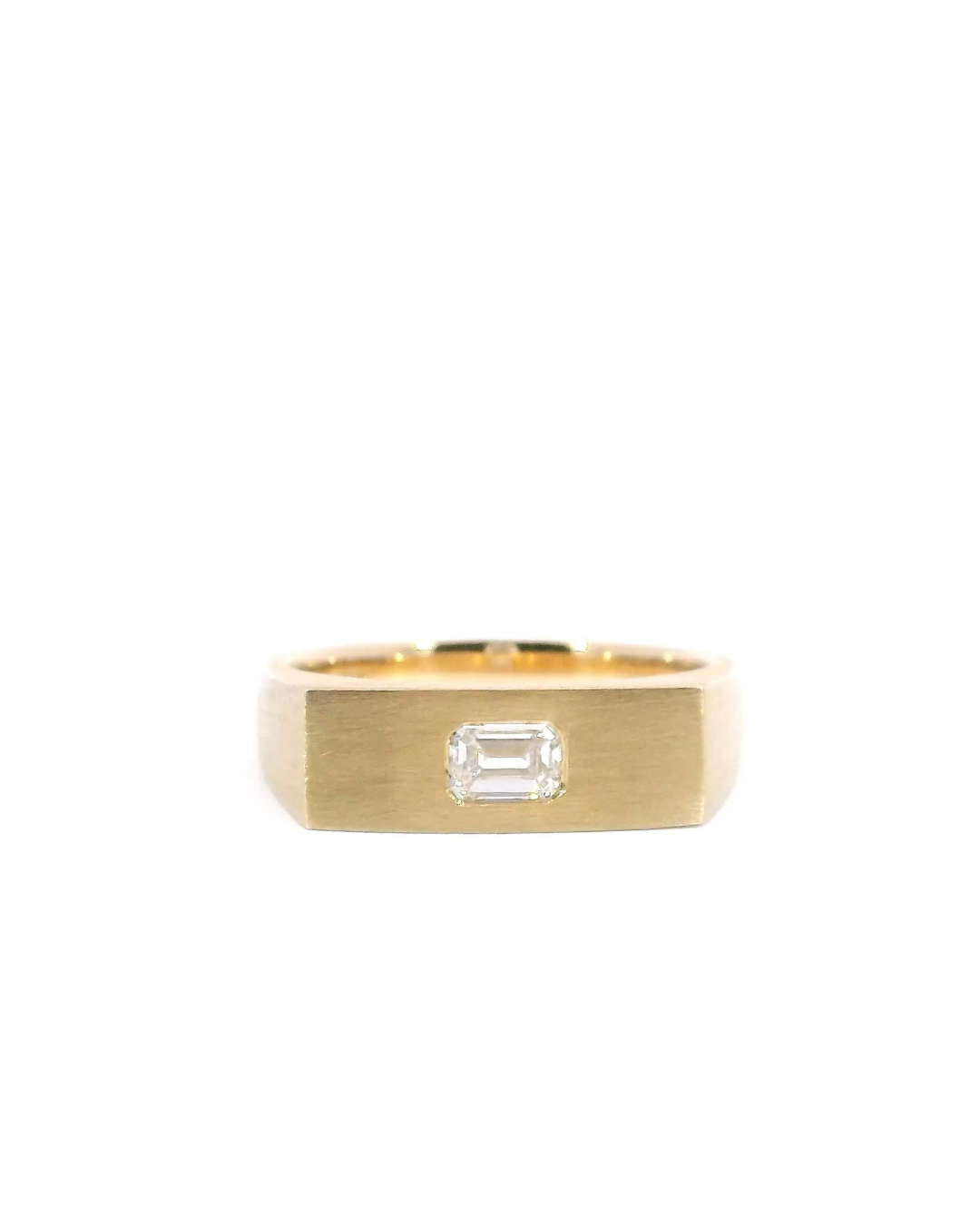 Emerald Cut Flush Set Signet Band