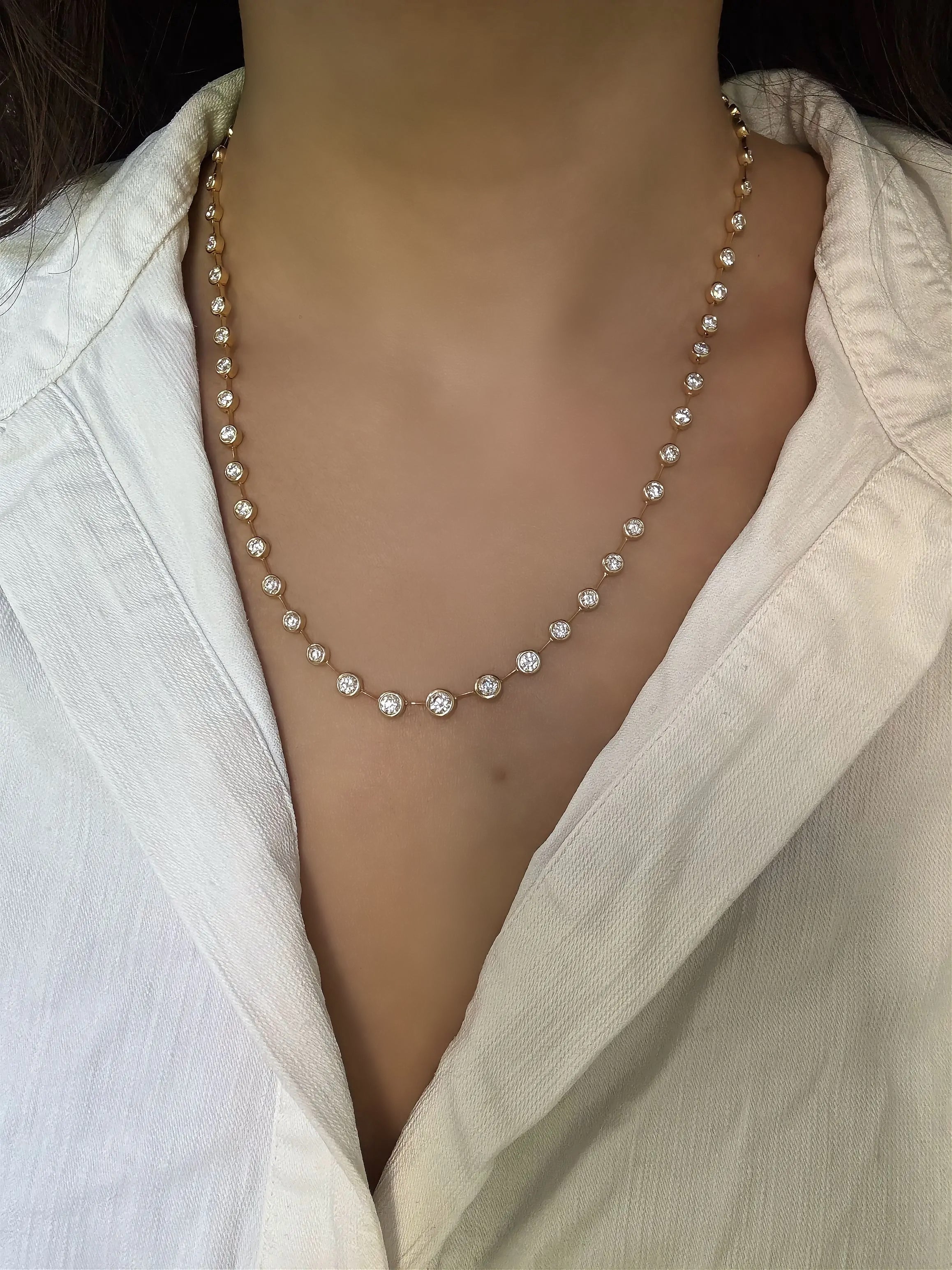 4.82Ct Round Brilliant Cut Natural Diamond Graduated Bezel Set Tennis Necklace