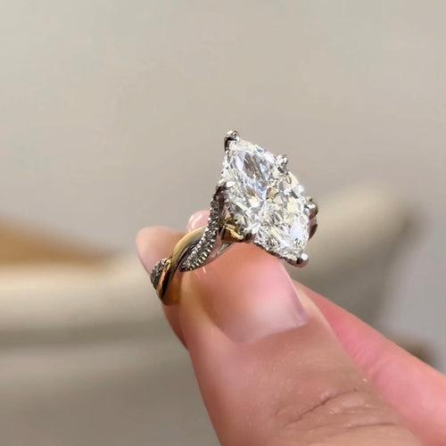 2.98Ct Marquise Cathedral Solitaire with a Two-Toned Twisted Band