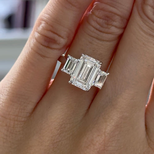 Emerald Cut Diamonds Trilogy Design Engagement Ring
