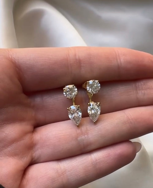 Round Brilliant Cut Diamond Studs with Removable Pear Cut Diamond Drops