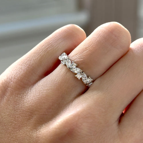 0.85Ct Marquise and Round Brilliant Lab-Grown Diamond Slanted Set Eternity Ring