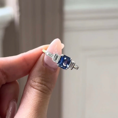 Sapphire and Diamond Art Deco Design Ring