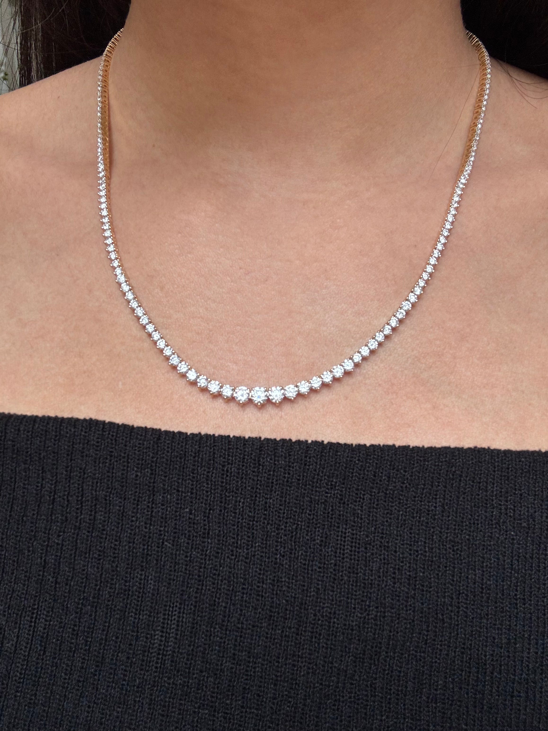 8.04Ct Round Brilliant Cut Graduated Lab-Grown Diamond Tennis Necklace