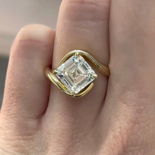 3.00Ct Asscher Cut Diamond Curved Band Engagement Ring