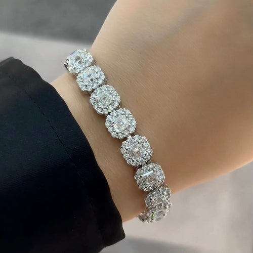 15.50Ct Square Asscher & Round Brilliant Cut Natural Diamond Tennis Bracelet