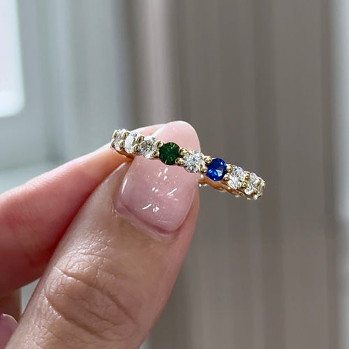 Round Brilliant Cut Diamond & Gemstone Double Shared Claw Eternity Band