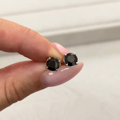 Round Brilliant Cut Black Diamond Stud Earrings