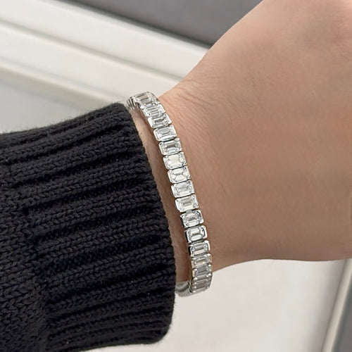 Emerald Cut Diamond Half Bezel Set Tennis Bracelet