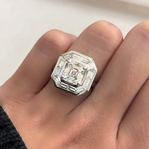 2.63Ct Asscher Cut Diamond Art Deco Bezel Halo Engagement Ring