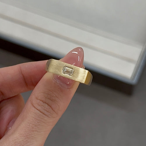 Emerald Cut Diamond Brushed Metal Signet Ring