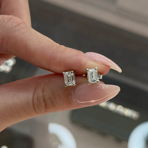 Emerald Cut Diamond Stud Earrings