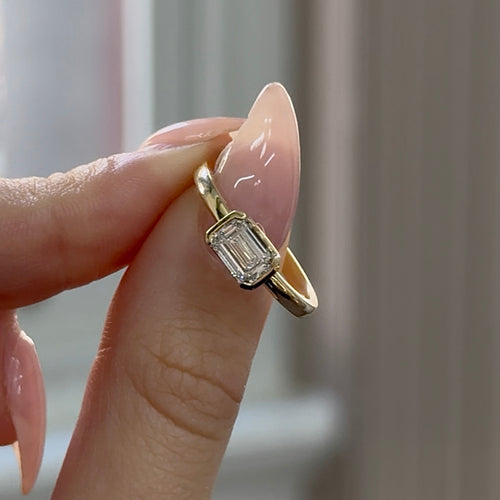 Emerald Cut Diamond East-West Half Bezel Set Engagement Ring