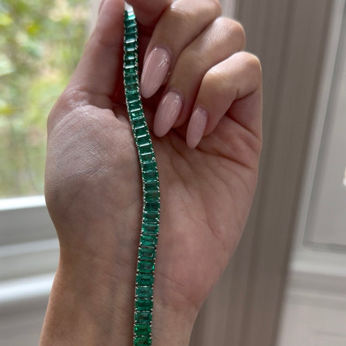 Emerald Cut Green Emerald Tennis Bracelet