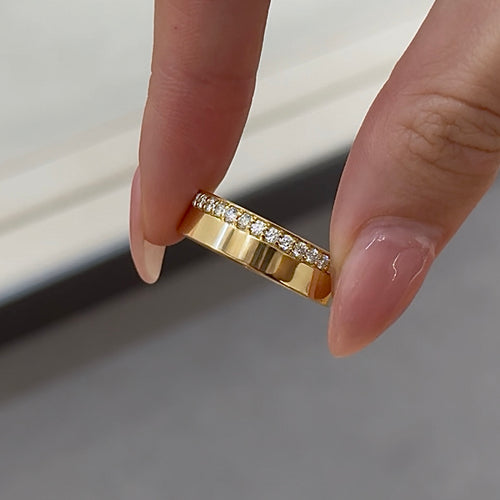 Half Diamond Edge Men's Wedding Band