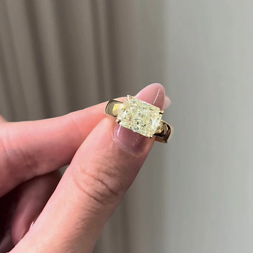 3.53Ct Fancy Light Yellow Radiant Cut Diamond East-West Set Engagement Ring