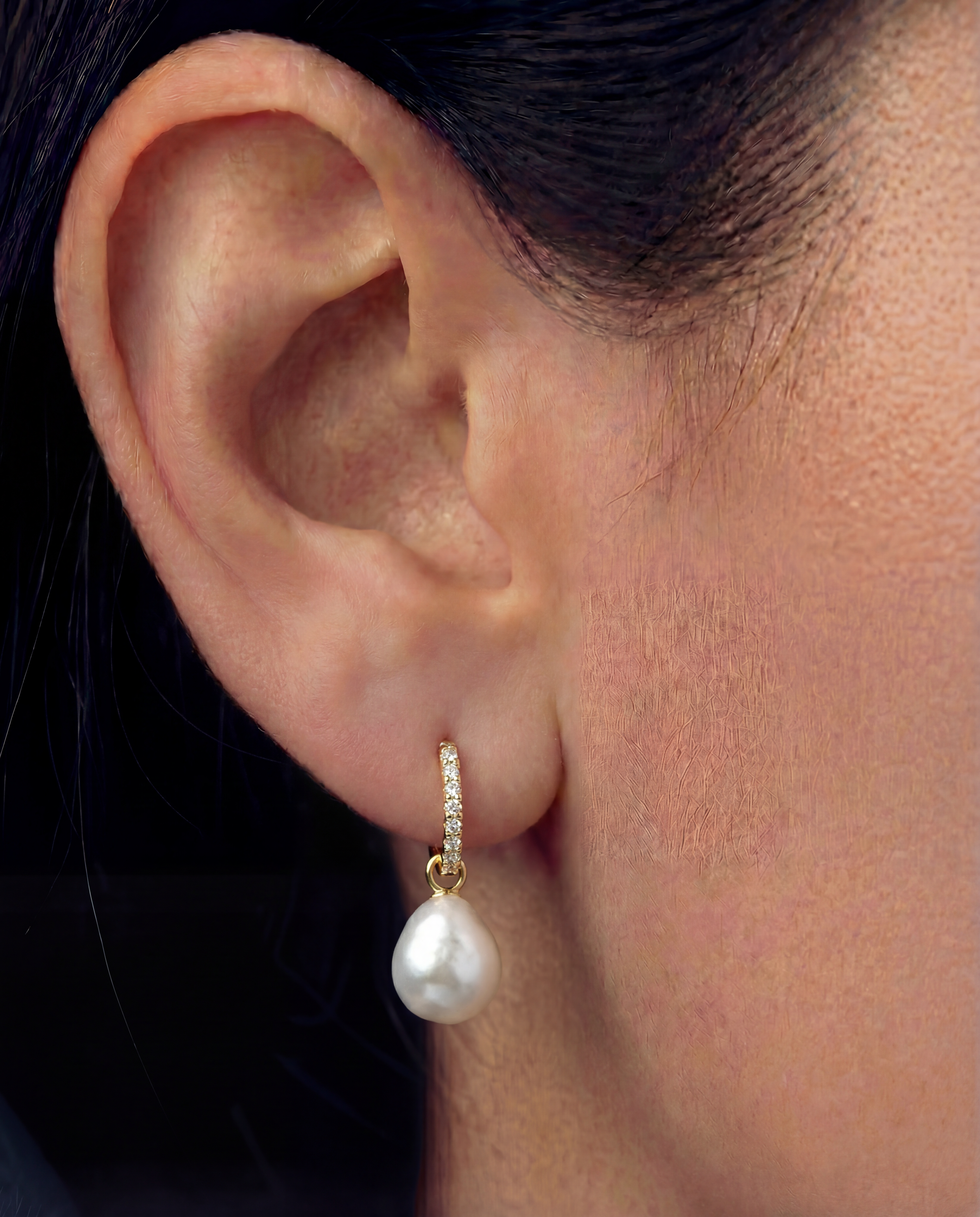 Lucile Baroque Freshwater Pearl & Diamond Huggie Earrings