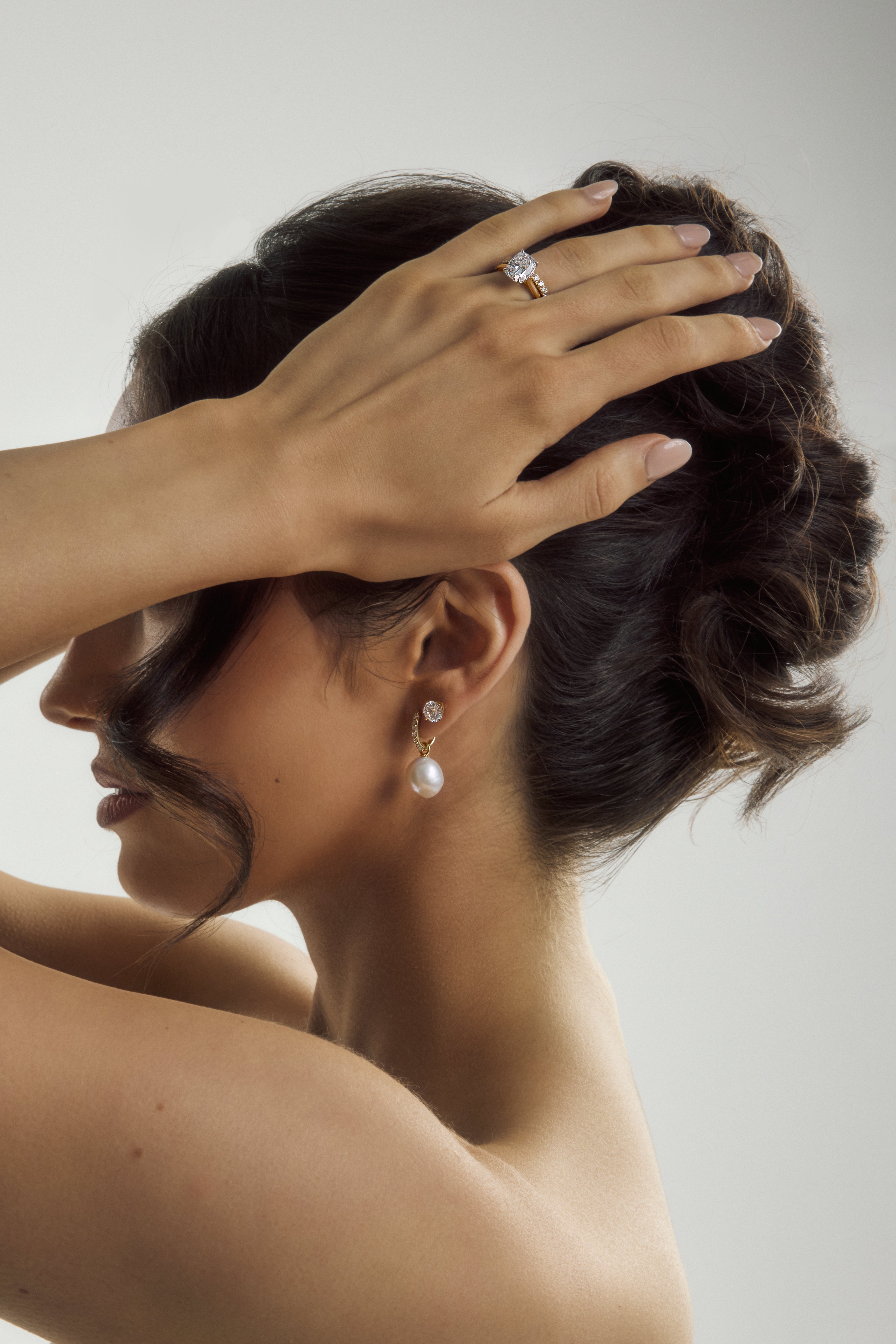 Lucile Baroque Freshwater Pearl & Diamond Huggie Earrings