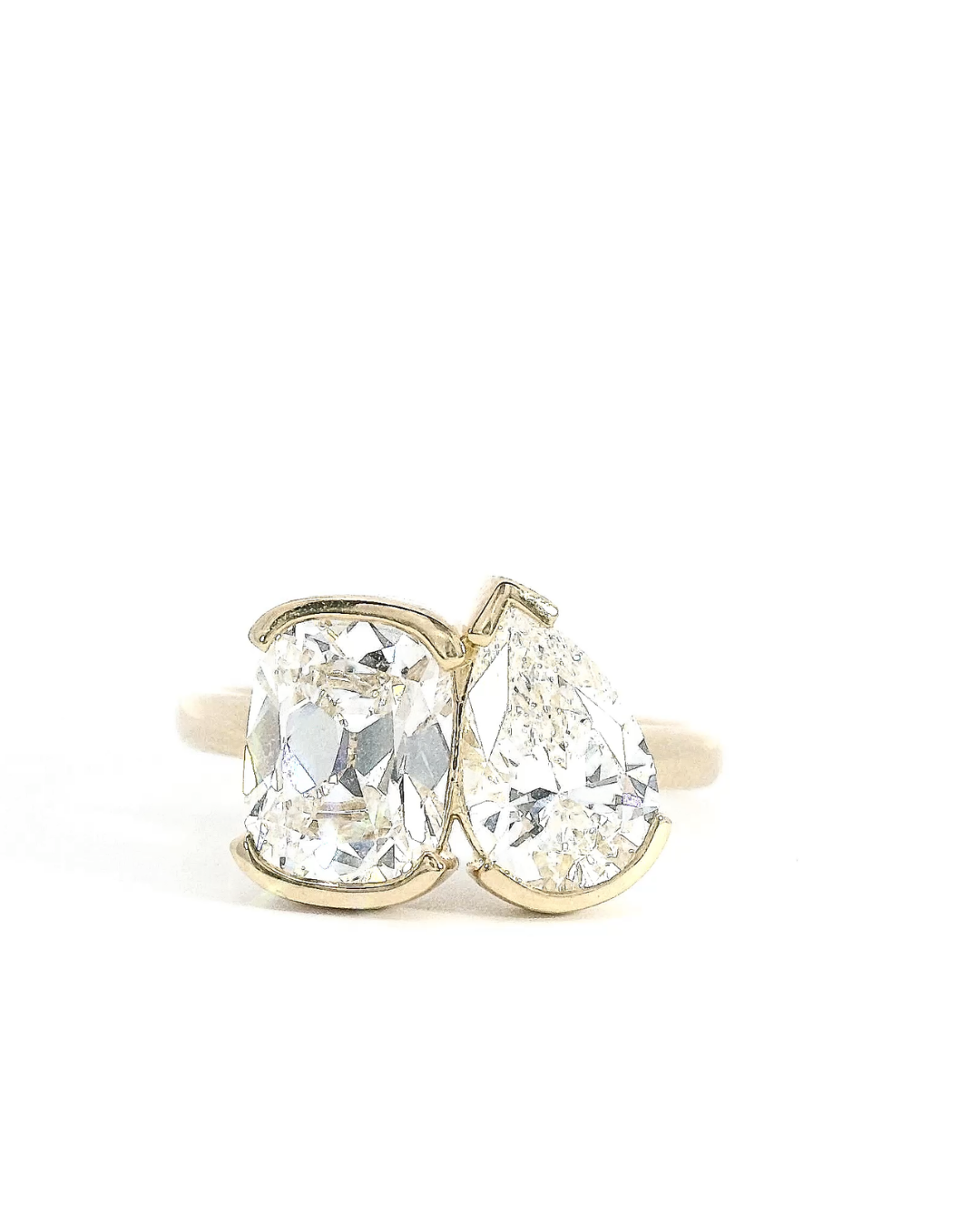 Old Mine and Pear Cut Semi Bezel Toi et Moi Design