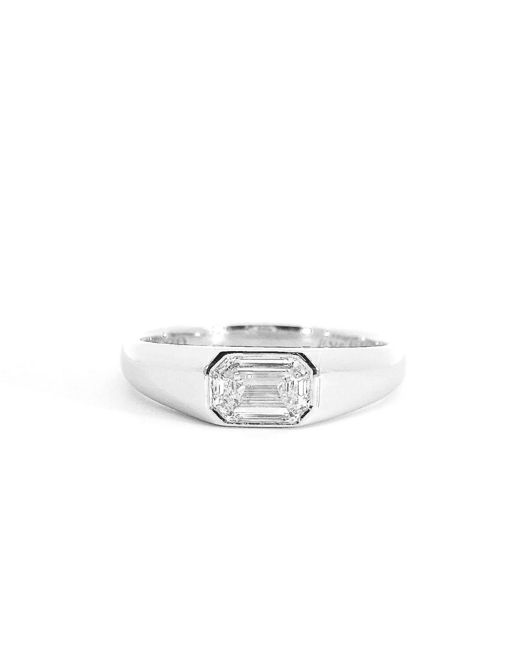 Emerald Cut Diamond Signet Band
