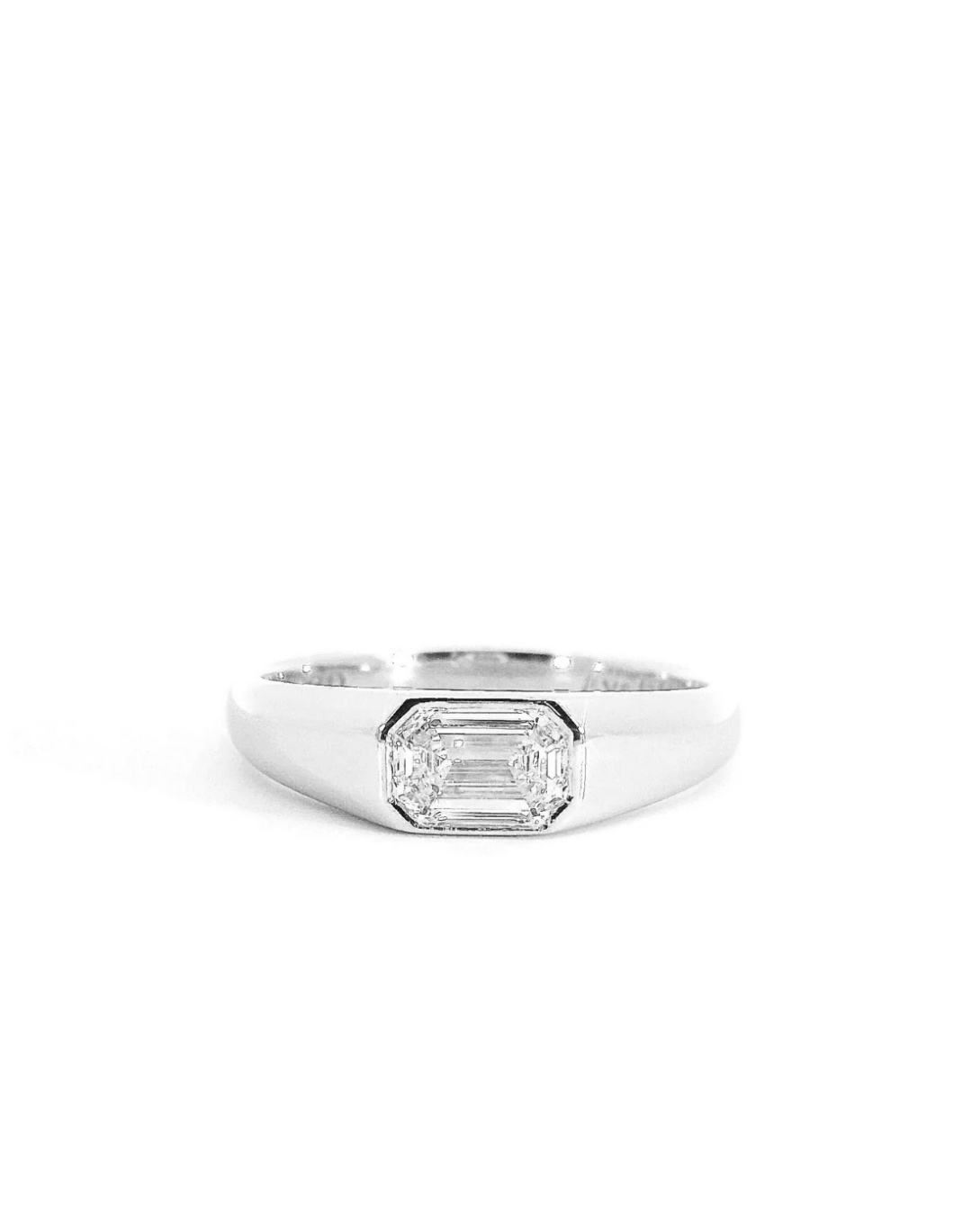 Emerald Cut Diamond Signet Band