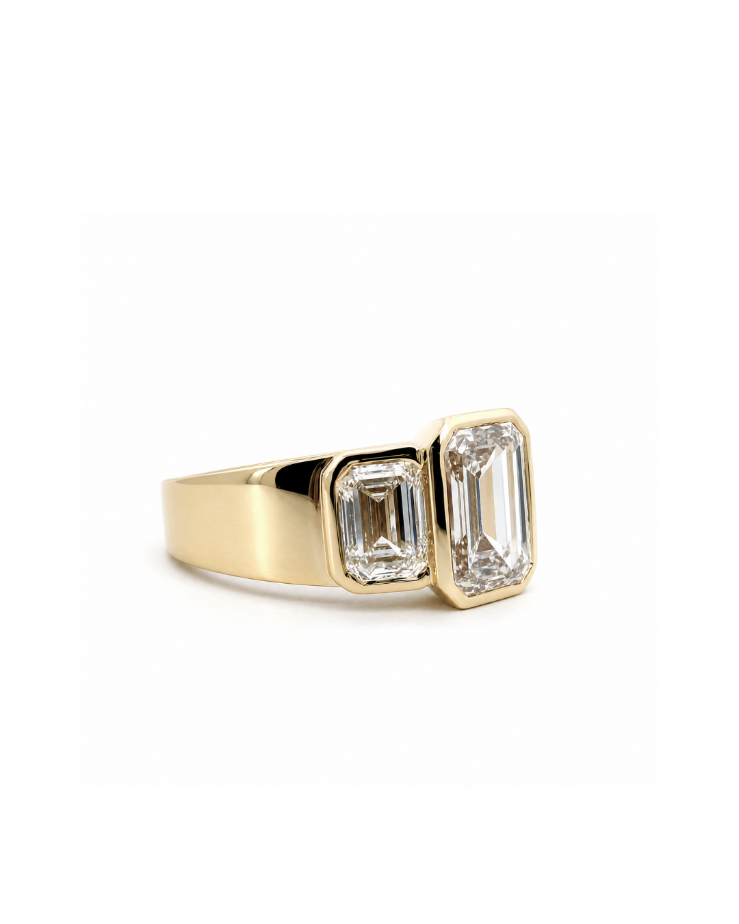 Emerald Cut Champagne Diamond Bezel Trilogy