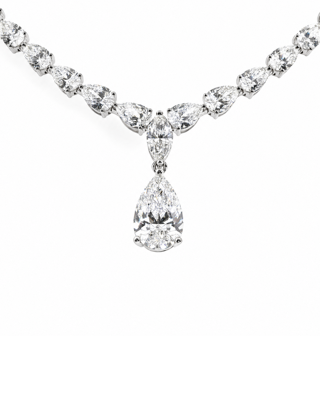 13.04Ct Pear Cut Lab-Grown Diamond Drop Tennis Necklace
