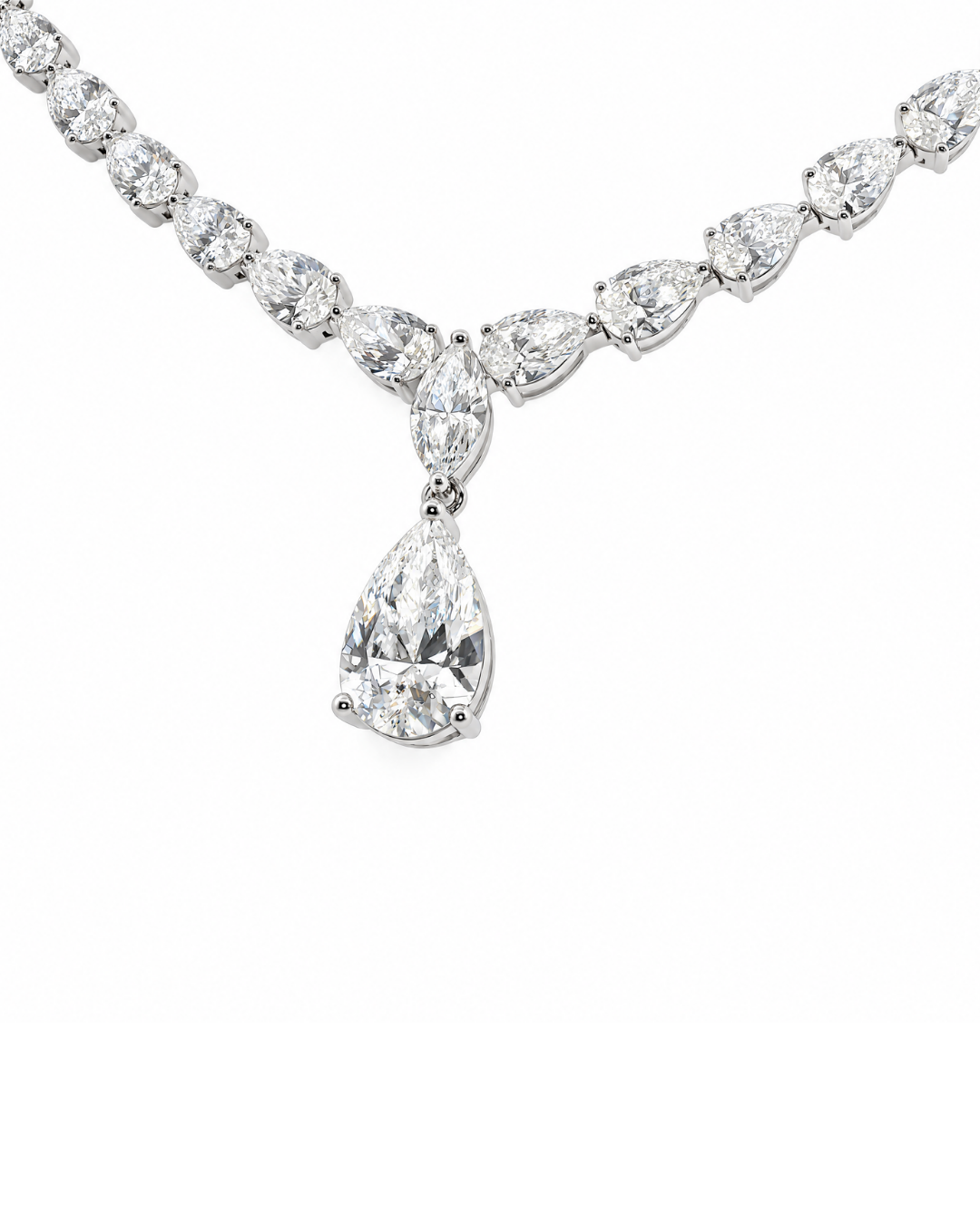 13.04Ct Pear Cut Lab-Grown Diamond Drop Tennis Necklace