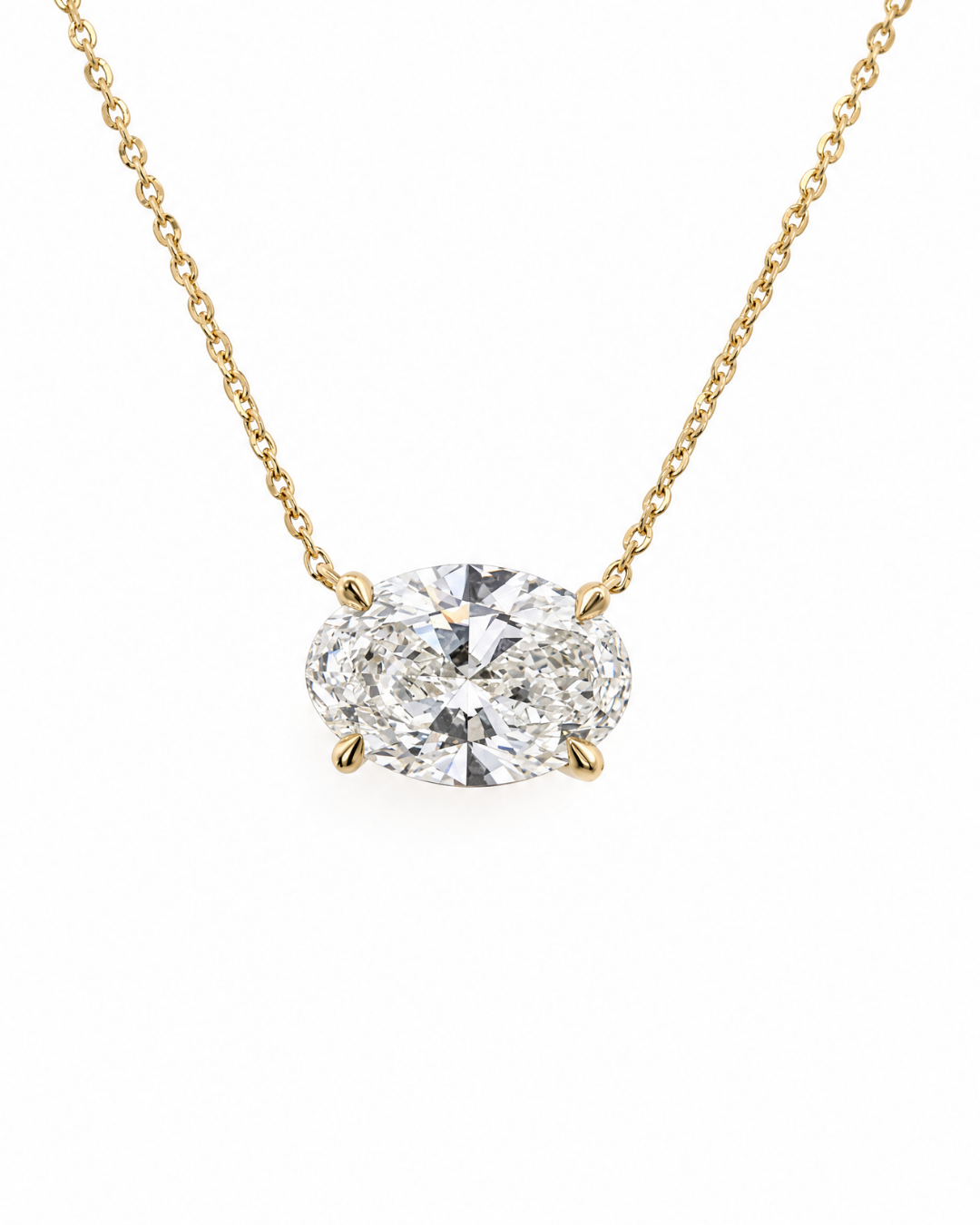2.00Ct East-West Oval Cut Lab-Grown Diamond Fixed Pendant & Chain