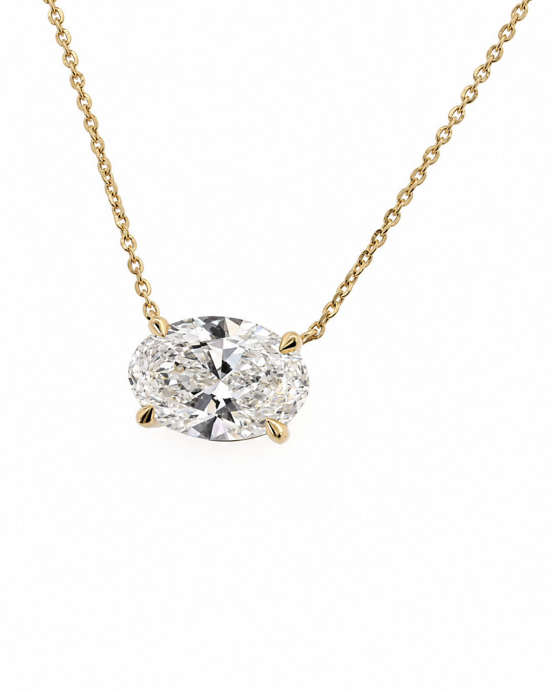 2.00Ct East-West Oval Cut Lab-Grown Diamond Fixed Pendant & Chain