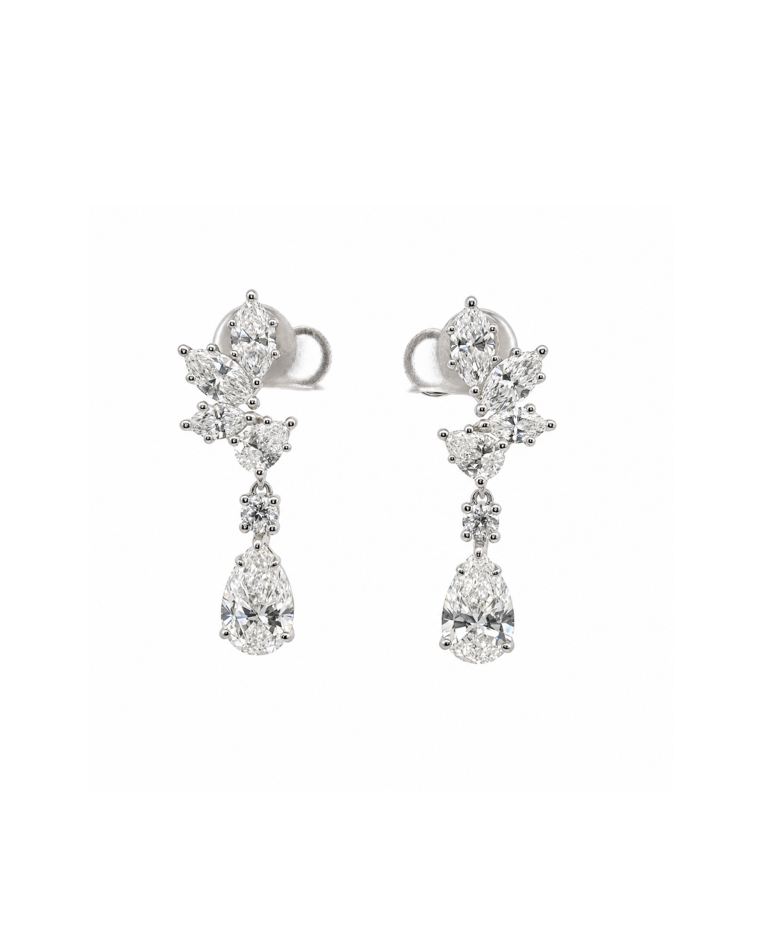 3.91Ct Mixed Cut Lab-Grown Diamond Cluster Drop Earrings