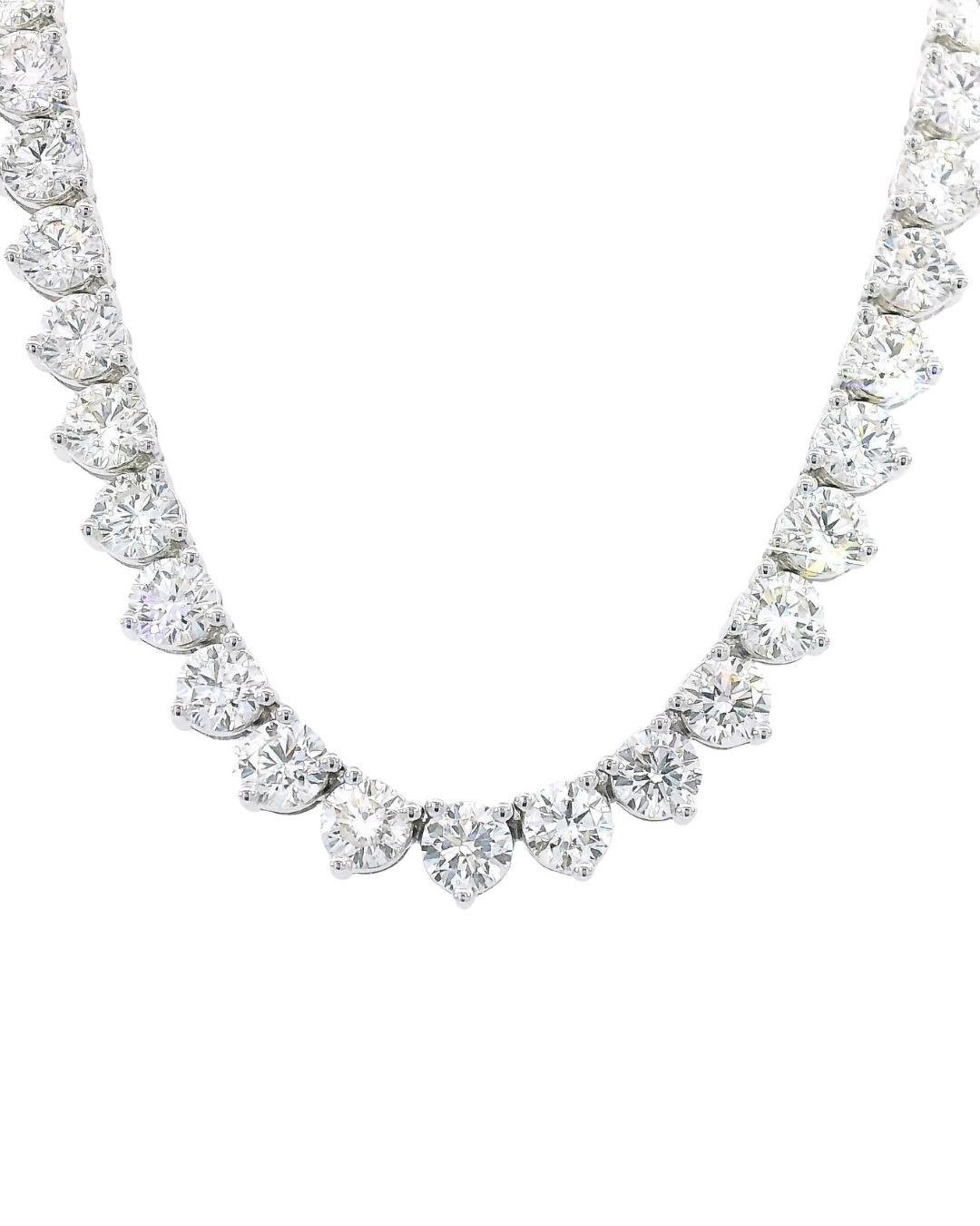20Ct Round Brilliant Cut Natural Diamond 3-Claw Set Tennis Necklace