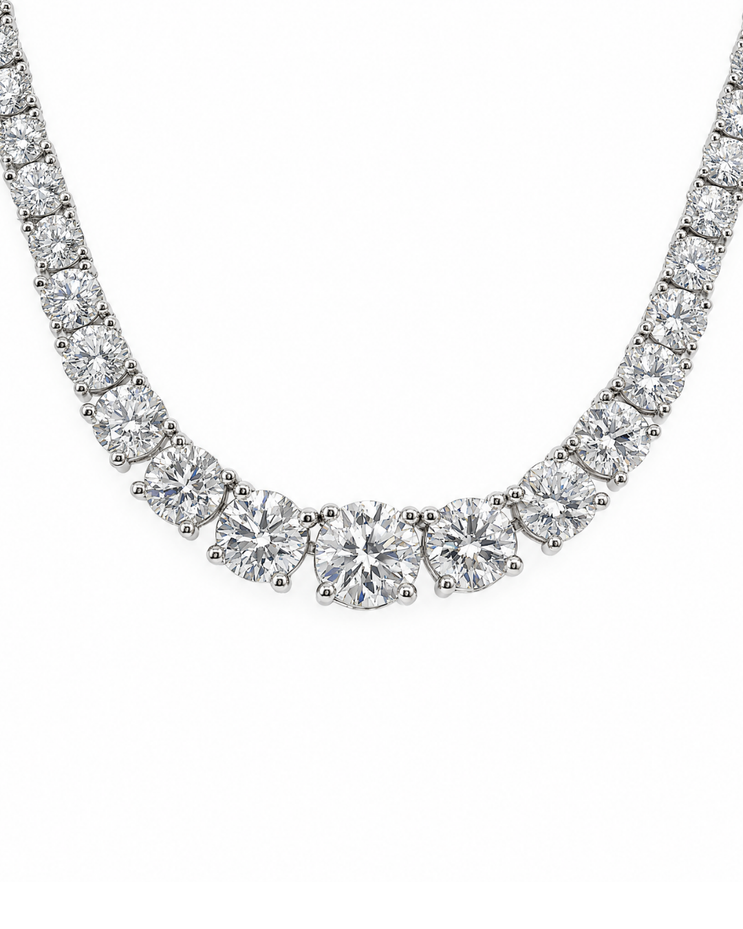 10.95Ct Round Brilliant Cut Graduated Natural Diamond Tennis Necklace