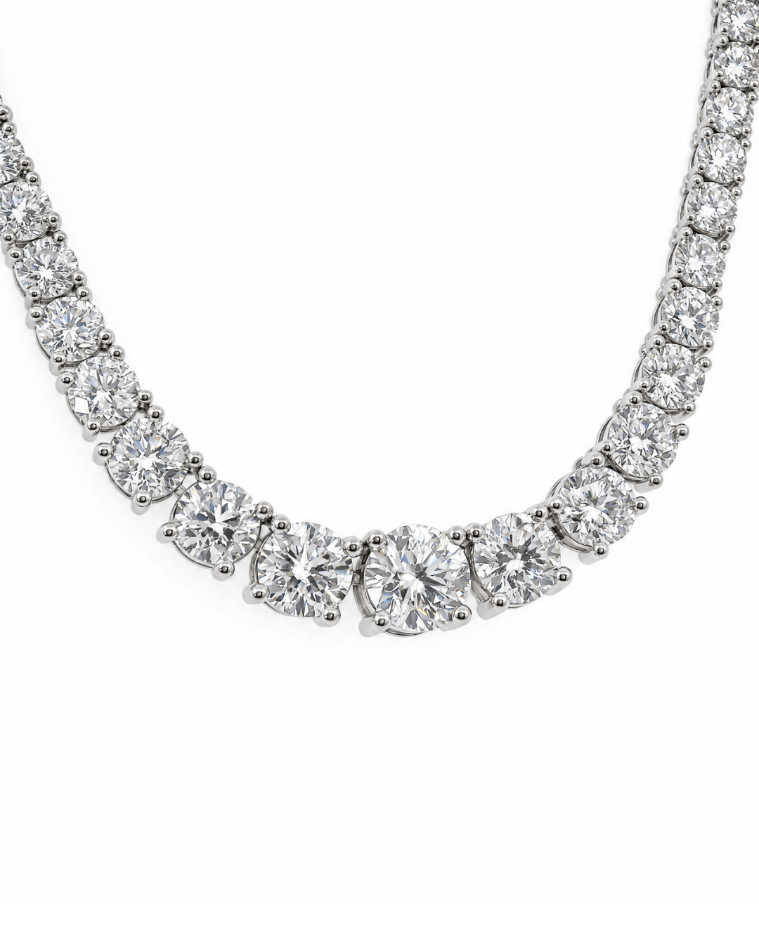 10.95Ct Round Brilliant Cut Graduated Natural Diamond Tennis Necklace