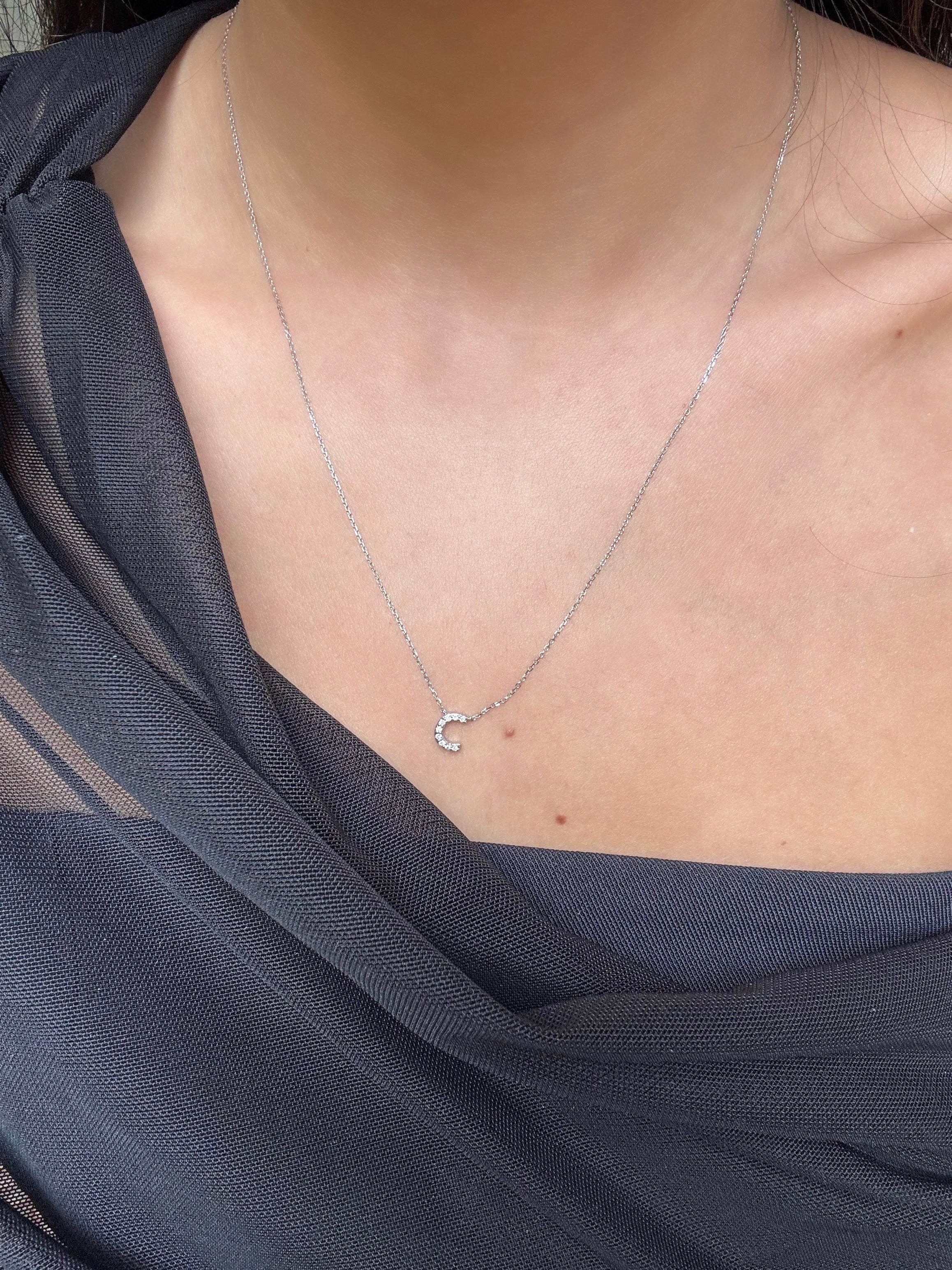 "C" Natural Diamond Initial Necklace