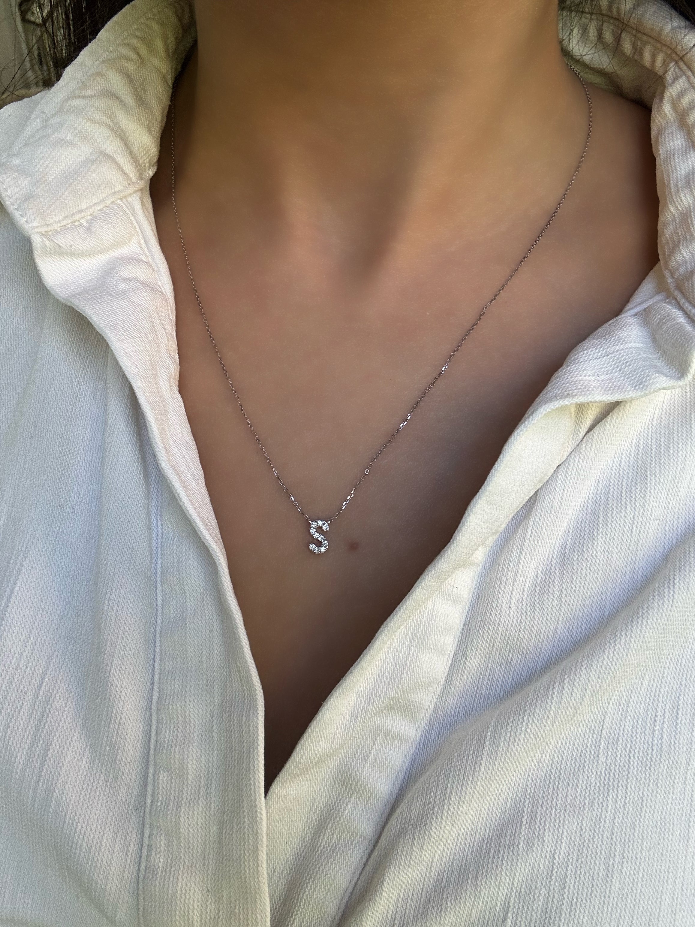 "S" Natural Diamond Initial Necklace