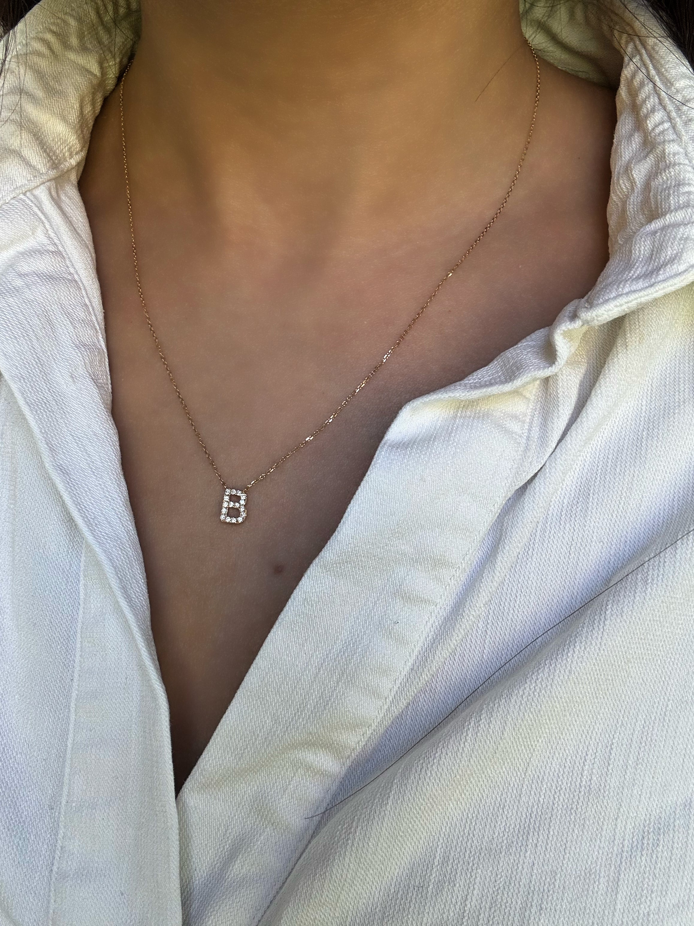 "B" Natural Diamond Initial Pendant